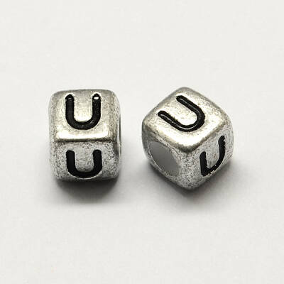 Antique Silver Plated Large Hole Acrylic Letter European Beads