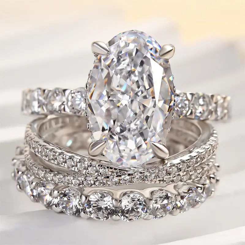 Effinny Oval Cut 4.0ct Noble 3PC Wedding Ring Set, 925 Sterling Silver Promise Ring, 5A Cubic Zirconia Anniversary Ring for W...
