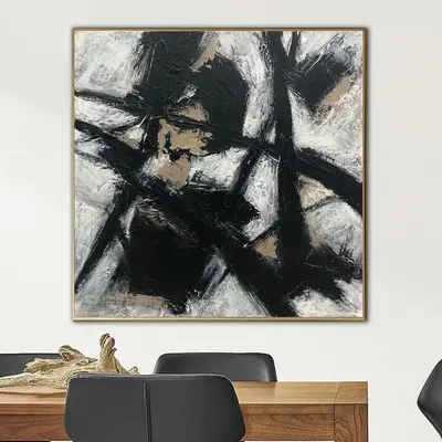 Large Abstract Black and White Wall Art Minimalist Painting Beige Artwork Contemporary Wall Art Personalized Painting Wall De...