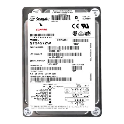 9J6002-037 Seagate 4.5GB Ultra WIDE SCSI 7200 3.5-inch 512KB Hard Drive