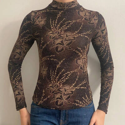 Unbranded Floral Mesh Top - Small Black Viscose Blend