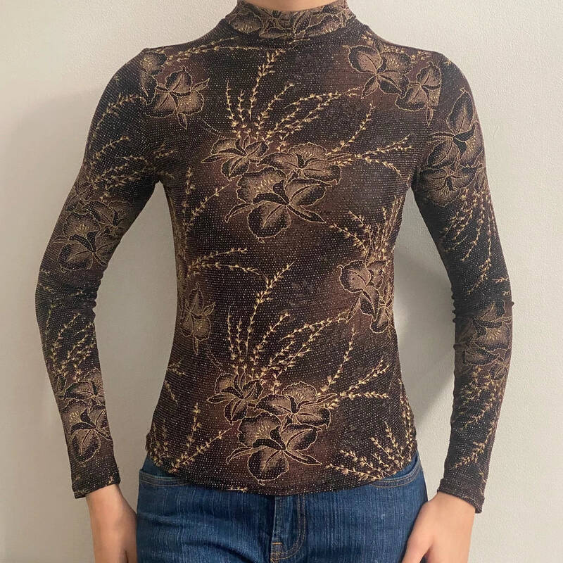 Unbranded Floral Mesh Top - Small Black Viscose Blend