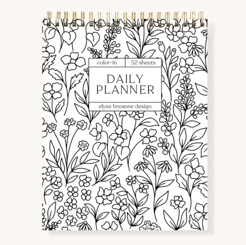 Color-In Spiral Daily Planner Notepad with Top Spiral and Coloring Page Border
