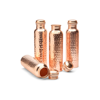 Glytterati Pure Copper Water Bottle With Wide Mouth Hammered Design 34 oz /1000 ml (Set of 4)