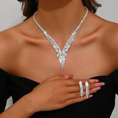 Butterfly Brass Rhinestone Earrings & Pendant Necklaces Set for Women