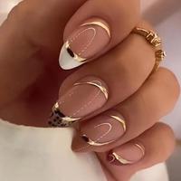 Colorblock Leopard Pattern Press on Fake Nail for Women & Girls DIY Nail Art, 24pcs Fashion Press on Nails & 1 Sheet Tape & ...