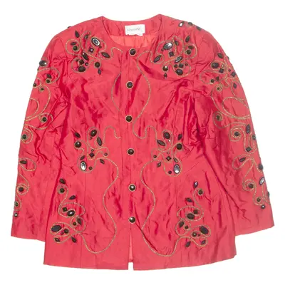 KANITHA Rhinestone Womens Jacket Red Silk Crazy Pattern M