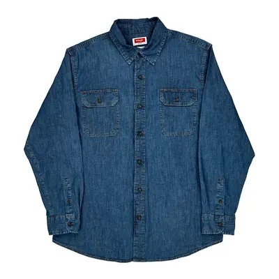 Wrangler Denim Shirt - Large Blue Cotton Blend