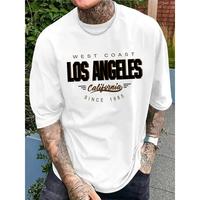 Cotton Short Sleeve  T-Shirt Vintage Style West Coast Los Angeles Print T-Shirt for Men - Casual Polyester Knit Fabric, Unise...