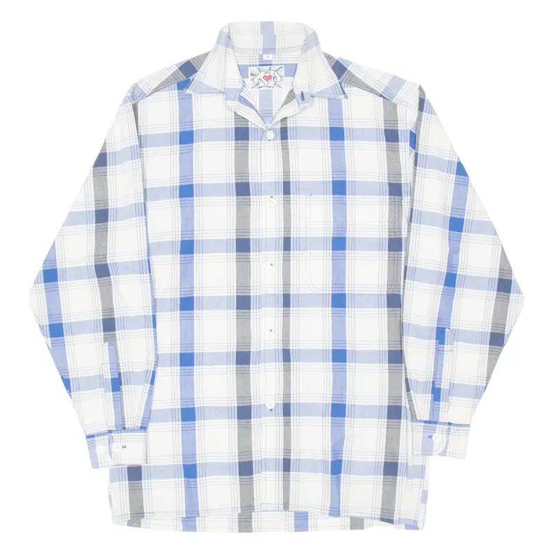 Mens Shirt Blue Check Long Sleeve S