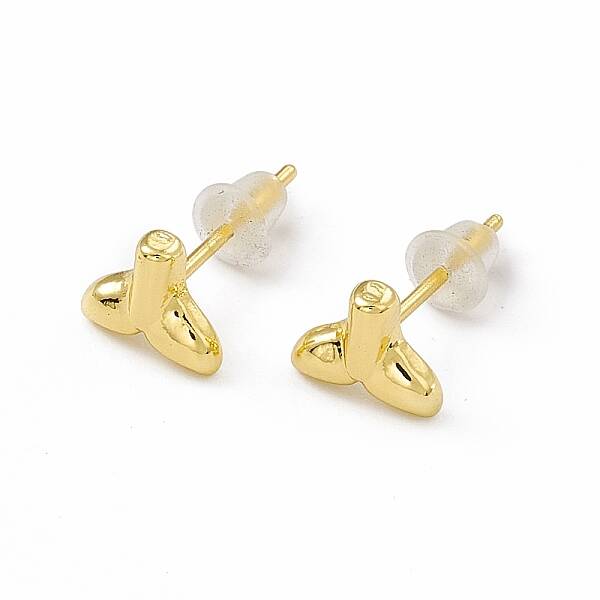 Brass Whale Tail Shape Stud Earrings for Women