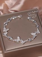 Women's Elegant Rhinestone Decorated Butterfly Design Bracelet Bangle, Exquisite Trendy Bracelet, Fashionable Jewelry for Wo...