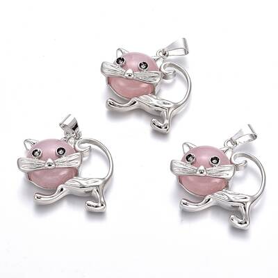 Natural Rose Quartz Kitten Pendants