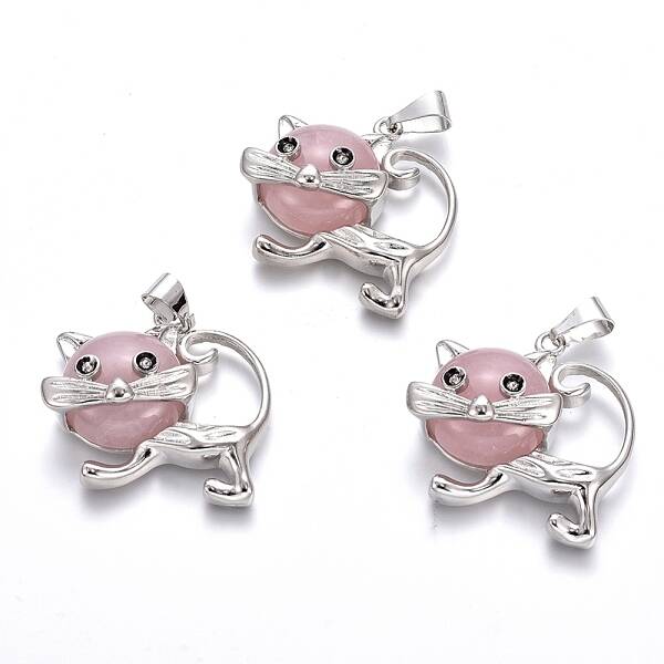 Natural Rose Quartz Kitten Pendants