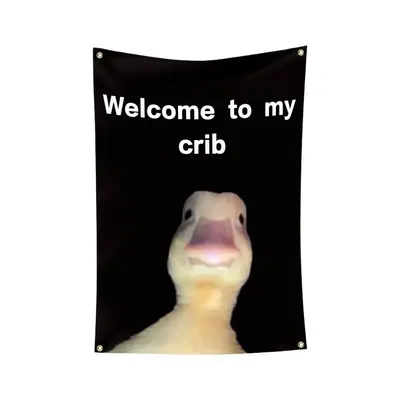 Welcome to My Crib Letter & Duck Pattern Tapestry, Funny Flags for Room Decor, Wall Hanging Decor for Living Room & Bedroom,�...