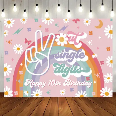 Aperturee Rainbow Floral Sweet 10th Birthday Backdrop