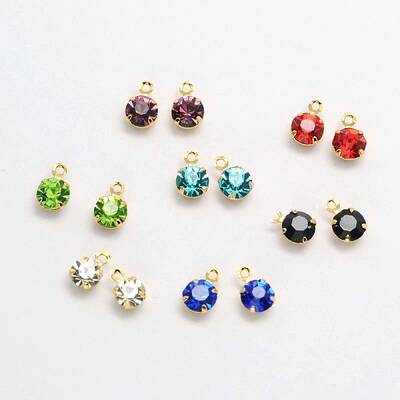 Flat Round Golden Tone Brass Micro Pave Cubic Zirconia Charms