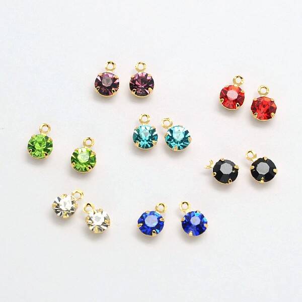 Flat Round Golden Tone Brass Micro Pave Cubic Zirconia Charms