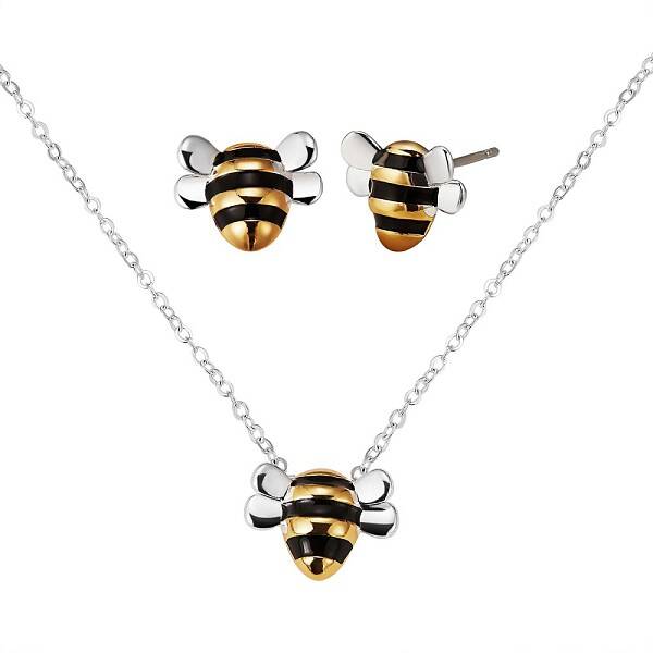 Brass Bee Stud Earrings and Pendant Necklace