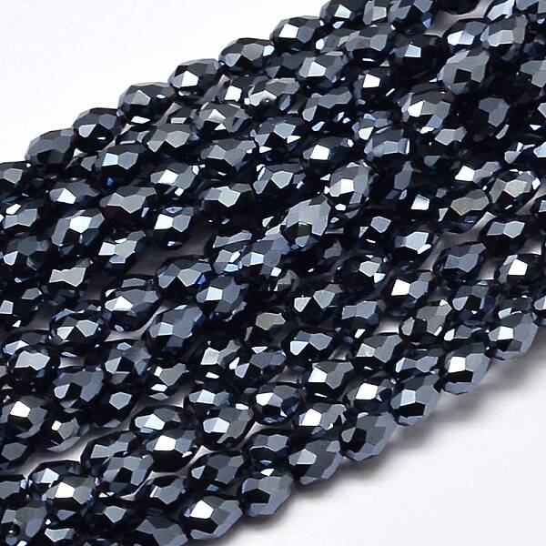 Faceted Teardrop Full Plated Electroplate Glass Beads Strands