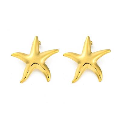 Ion Plating(IP) 304 Stainless Steel Starfish Stud Earrings