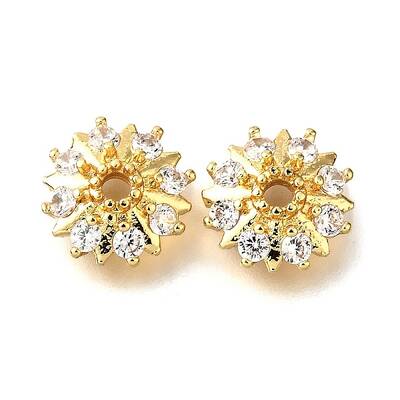 Flat Round Brass Micro Pave Cubic Zirconia Spacer Beads
