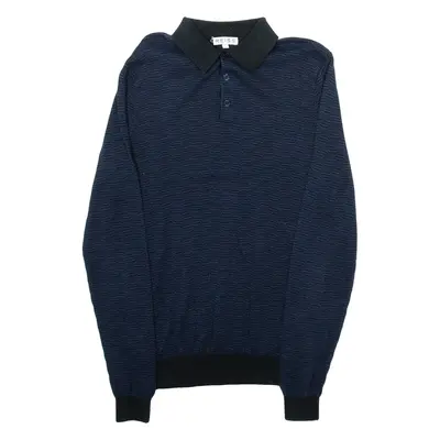 REISS Mens Polo Shirt Blue Crazy Pattern Long Sleeve S