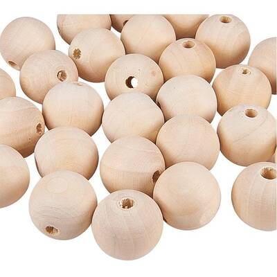 50 Pcs Natural Round Wood Beads Wooden Loose Spacer Beads Diameter 30mm Lead Free For Jewelry Making DIY Handmade Craft