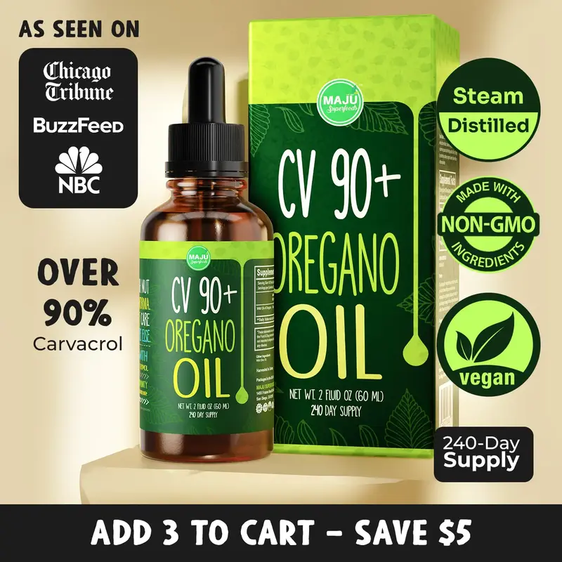 MAJU CV90 Oil of Oregano (2oz) - Edible Wellness Supplement, High Carvacrol, Blended with Olive Oil, Vitamins and Minerals fo...