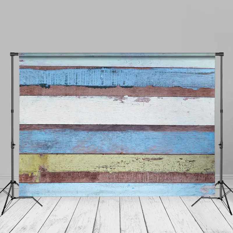 Vintage Blue Paint Wood Wall Photo Booth Backdrop - Aperturee