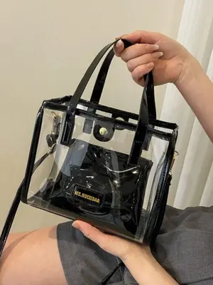 Women's Fashionable Transparent Makeup Bag & Crossbody Bag (2pcs), Large Capacity Shoulder Bag, Casual Trendy Versatile Simpl...