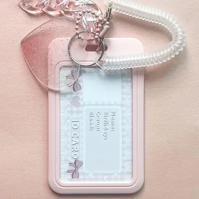 Cute Card Holder with Heart & Cloud Design Wristlet, 1 Count Portable Cute Trendy ID Badge Holder, ID Badge Holder for Studen...