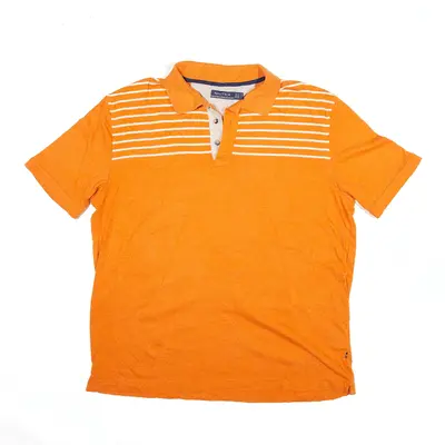NAUTICA Polo Shirt Orange Striped Short Sleeve Mens L
