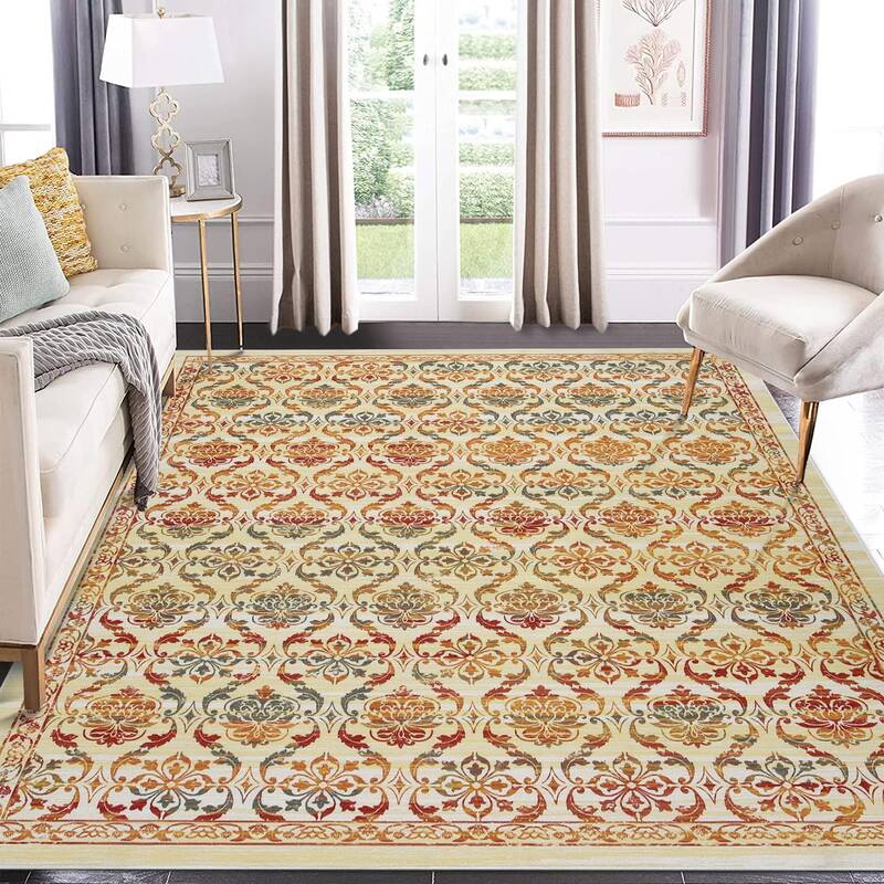 Garvee Area Rugs 8x10 Modern Floral Distressed Rug Machine Washable Area Rug Low Pile Non-Shedding Thin Floor Carpet Non-Slip...