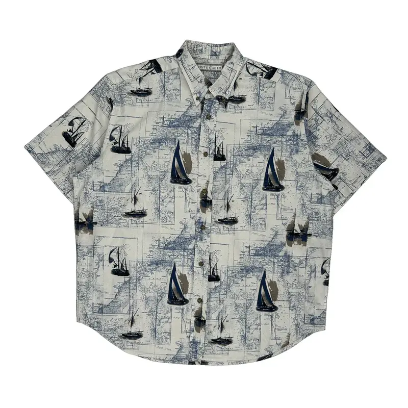 Monte Carlo Short Sleeve Shirt - Large Blue Cotton