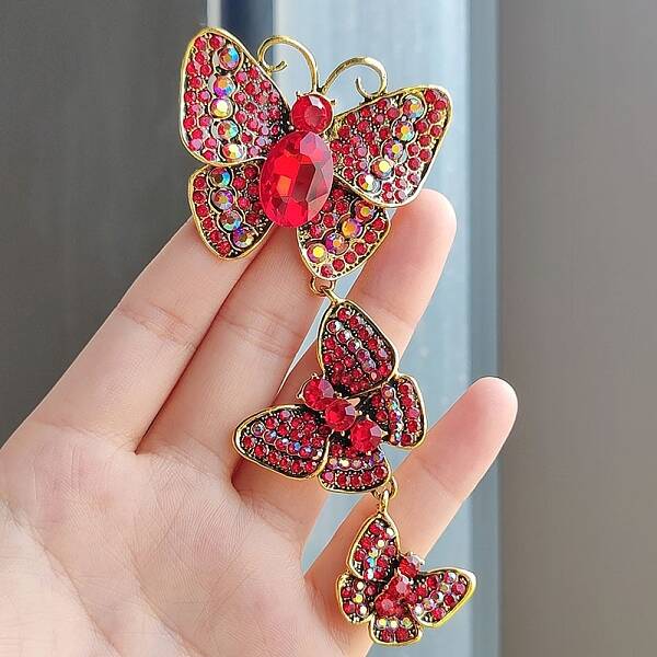 Rhinestone Triple Butterfly Brooch Pins
