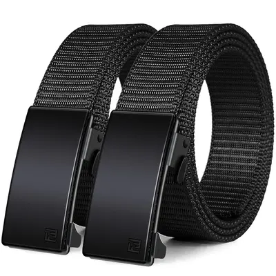 【Perfect fit】Fairwin Men's Ratchet Web Strap Micro-Adjust 1.25 Nylon Auto Buckle Sleek Golf & Casual Style Trendy Must-...