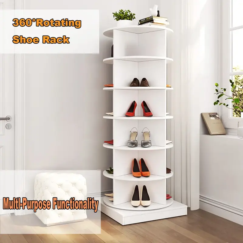 6 Tiers Revolving Free Standing Shoe Storage Organizer,360° Wood  Rotating Shoe Rack,Storage Rack Cabinet Tower for Entryway...