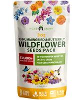 HOME GROWN 130,000+ Wildflower Seeds - Premium Birds & Butterflies Wildflower Seed Mix [3 Oz] Flower Garden Seeds - Bulk Wild...