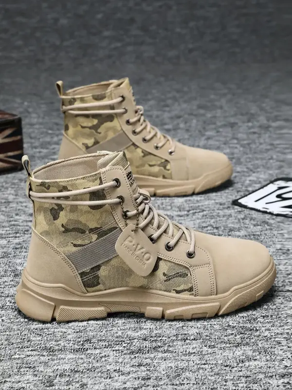 Men's Fashion Camo Print Lace Up Mid-calf Boots, Casual Comfortable Soft Sole Boots for Outdoor Sports, Male All-match Trendy...