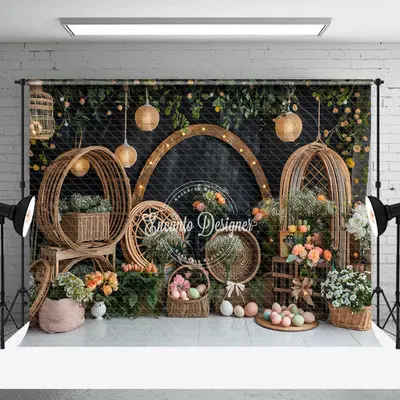Black Curtain Basket Easter Egg Photography Backdrop - Aperturee