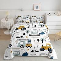 Cartoon Car Comforter Set,Construction Bedding Set,Room Decor Equipment Trucks Comforter All Season Excavator Tractor White Y...