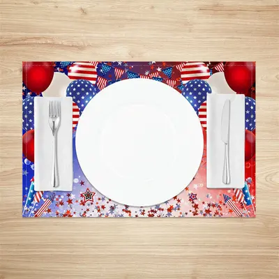 Red Blue Balloon Stars Bokeh Set Of 4 Placemats - Aperturee