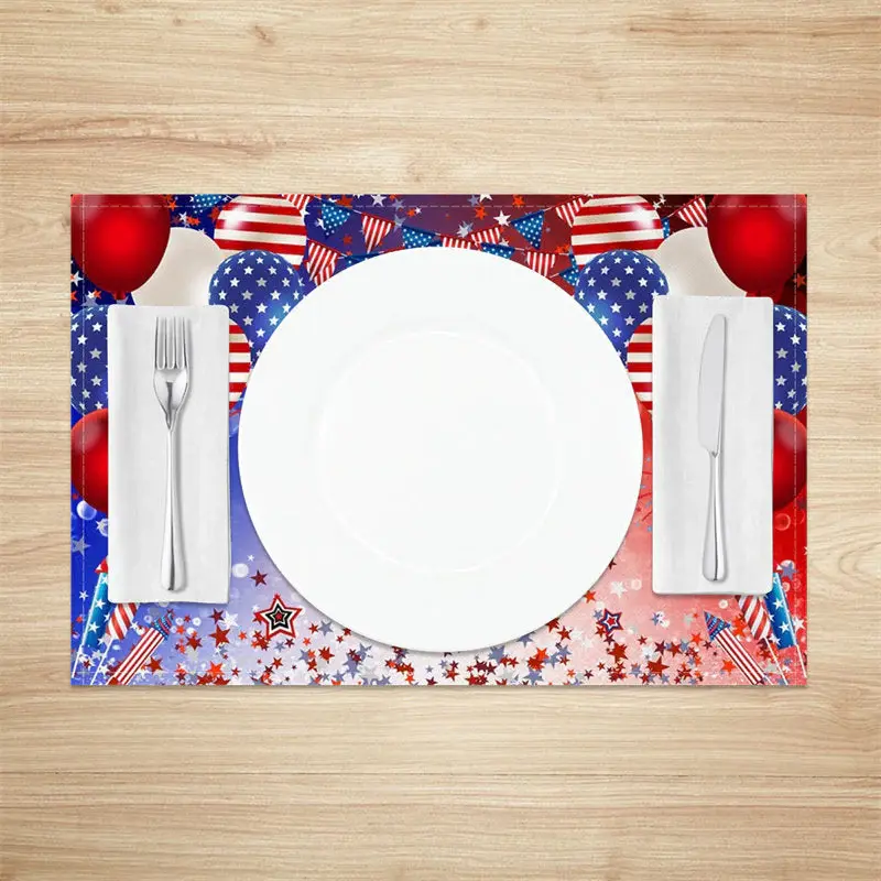 Red Blue Balloon Stars Bokeh Set Of 4 Placemats - Aperturee