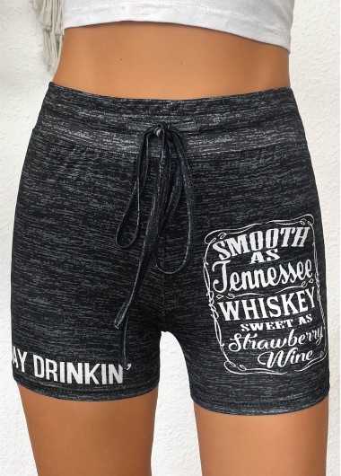 Modlily Black Letter Print Skinny Drawastring High Waisted Shorts - M