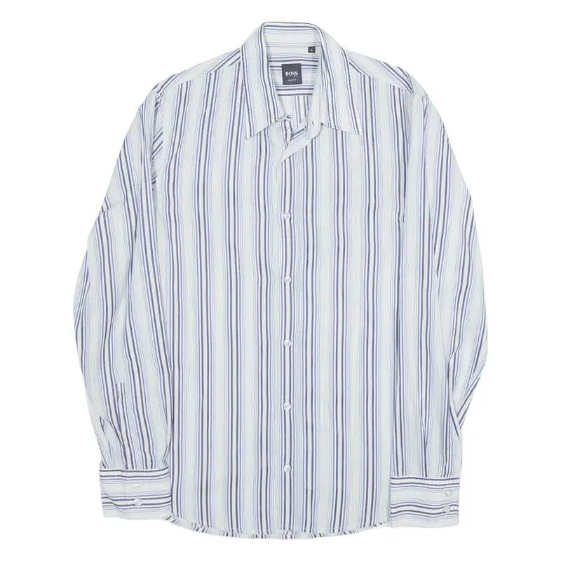 HUGO BOSS Slim Fit Shirt Blue Striped Long Sleeve Mens S