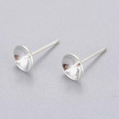 304 Stainless Steel Post Stud Earring Settings For Half Drilled Beads