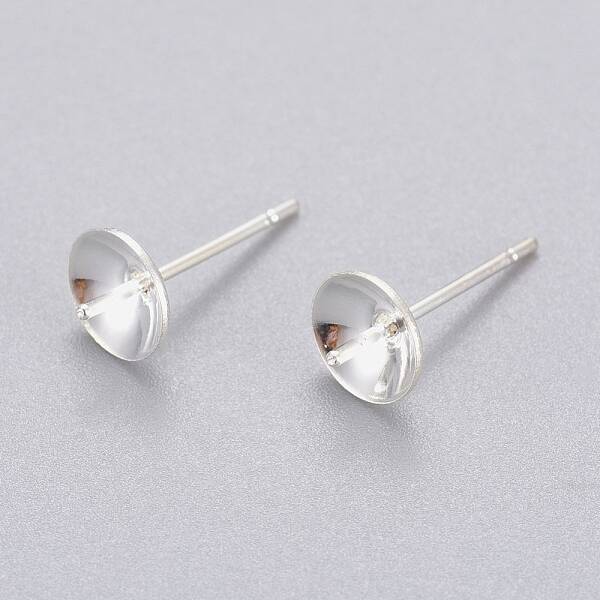 304 Stainless Steel Post Stud Earring Settings For Half Drilled Beads