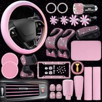 46 Pcs Pink Car Interior Accessories for Girls Women, Bling Rhinestone Car Interior Decoration Set, Decorate My Car with Me, ...