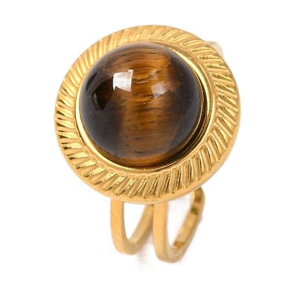 Round Natural Tiger Eye Finger Rings
